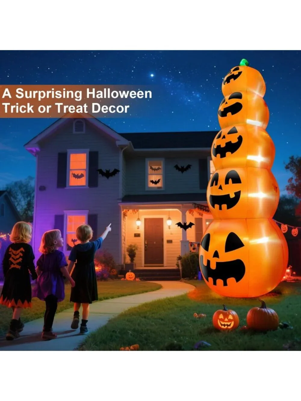 Giant 14 FT Inflatable Stacked Pumpkins - Outdoor Halloween Decoration, Yard